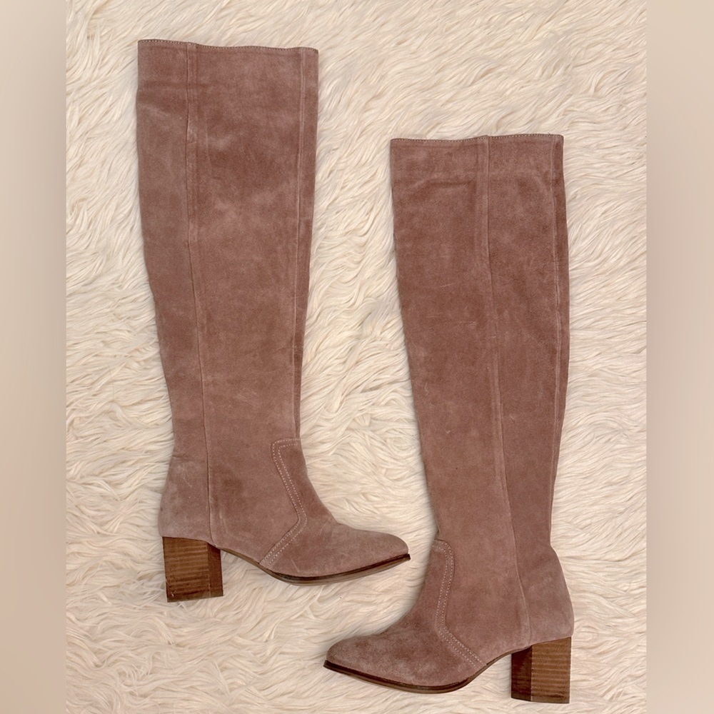 Coconuts by Matisse Tan Genuine Suede Over the Knee Heeled Boots Size 7.5